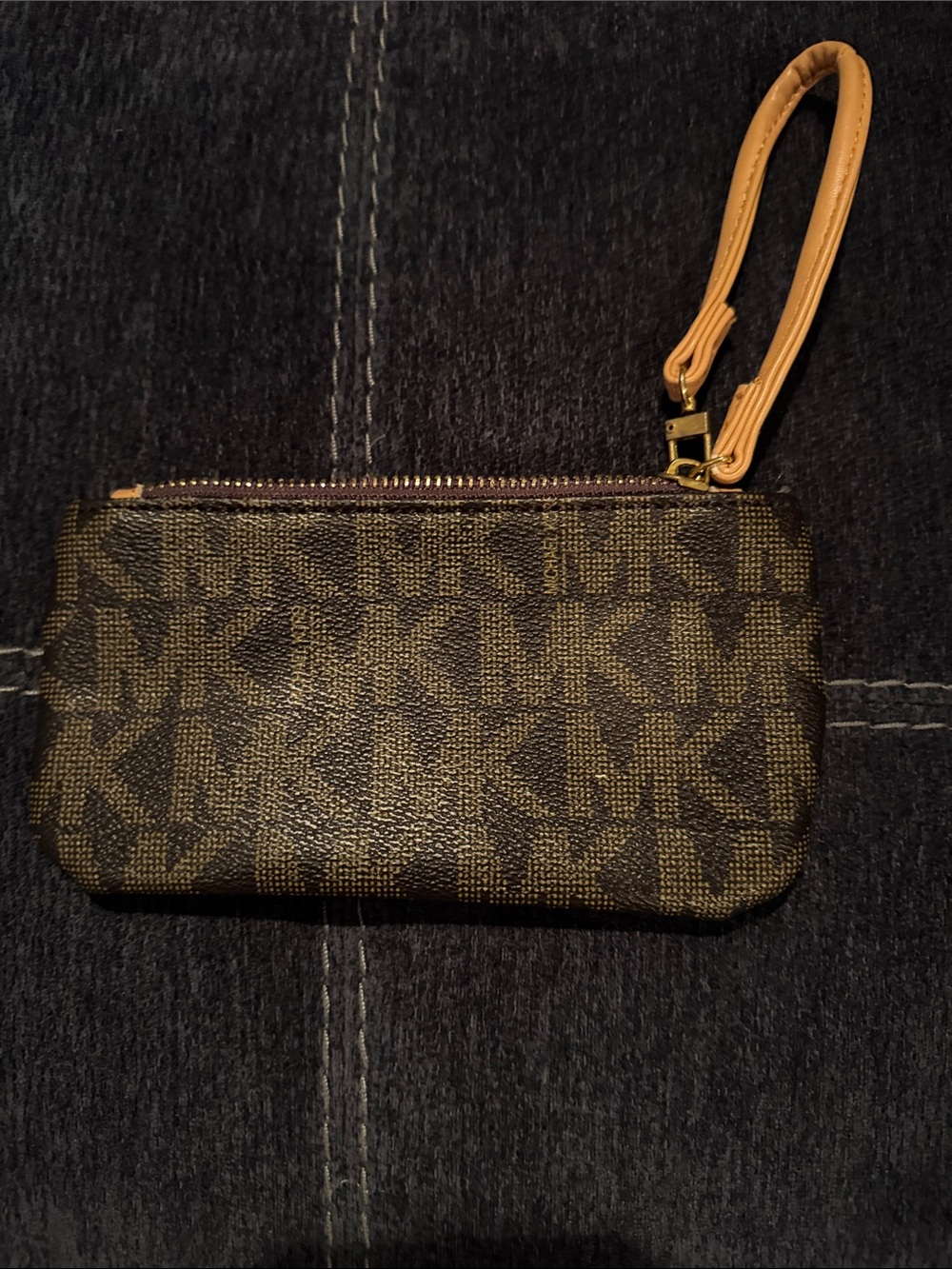 Michael Kors Brown MK Logo Wristlet with Tan Strap